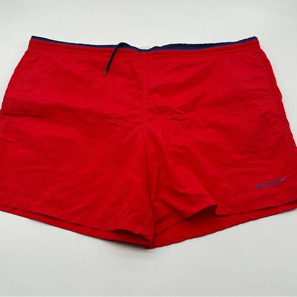 Mens Sz XL Vintage Red Speedo‎ Lined Swim Trunk Shorts Nylon